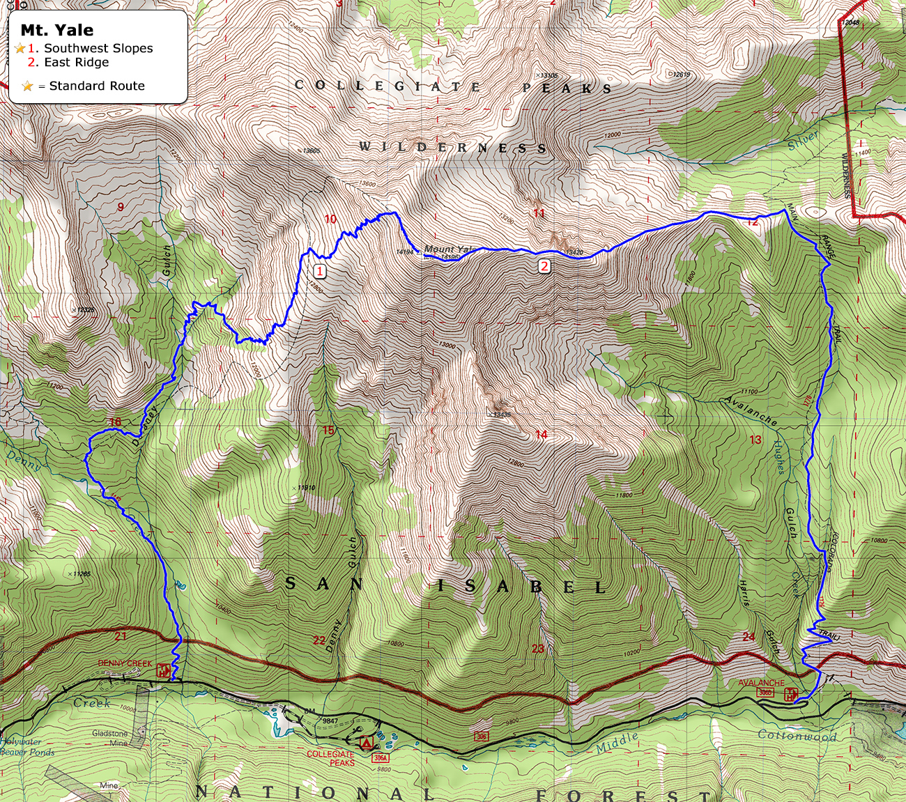 Mount Yake Map #11 of 20: Mt. Yale 14,196′ & Trail Angels on the CT/CDT – Twig Adventures